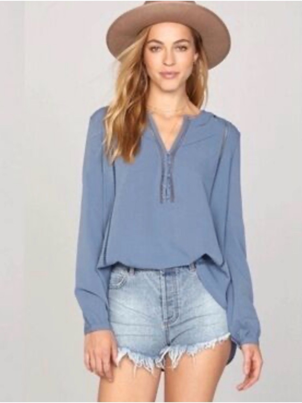 Amuse Society Womens Flowy Blouse Boho Blue Size Small S